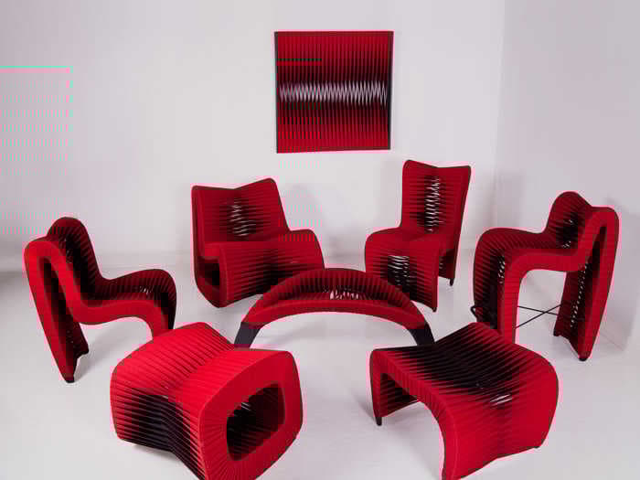 Phillips Collection Seat Belt Red Upholstered Ottoman