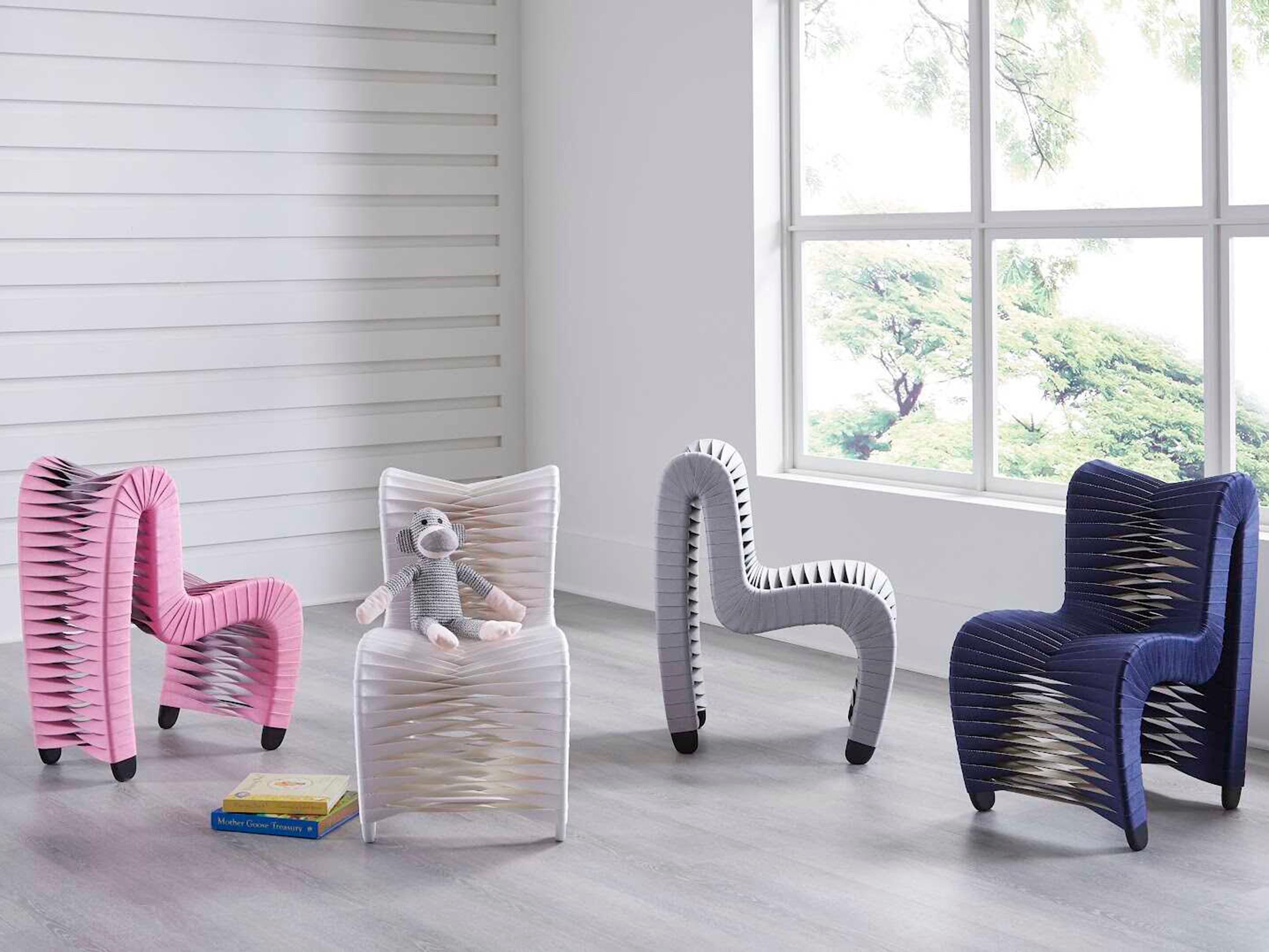 Phillips Collection Seat Belt Blue Upholstered Children's Side Dining Chair