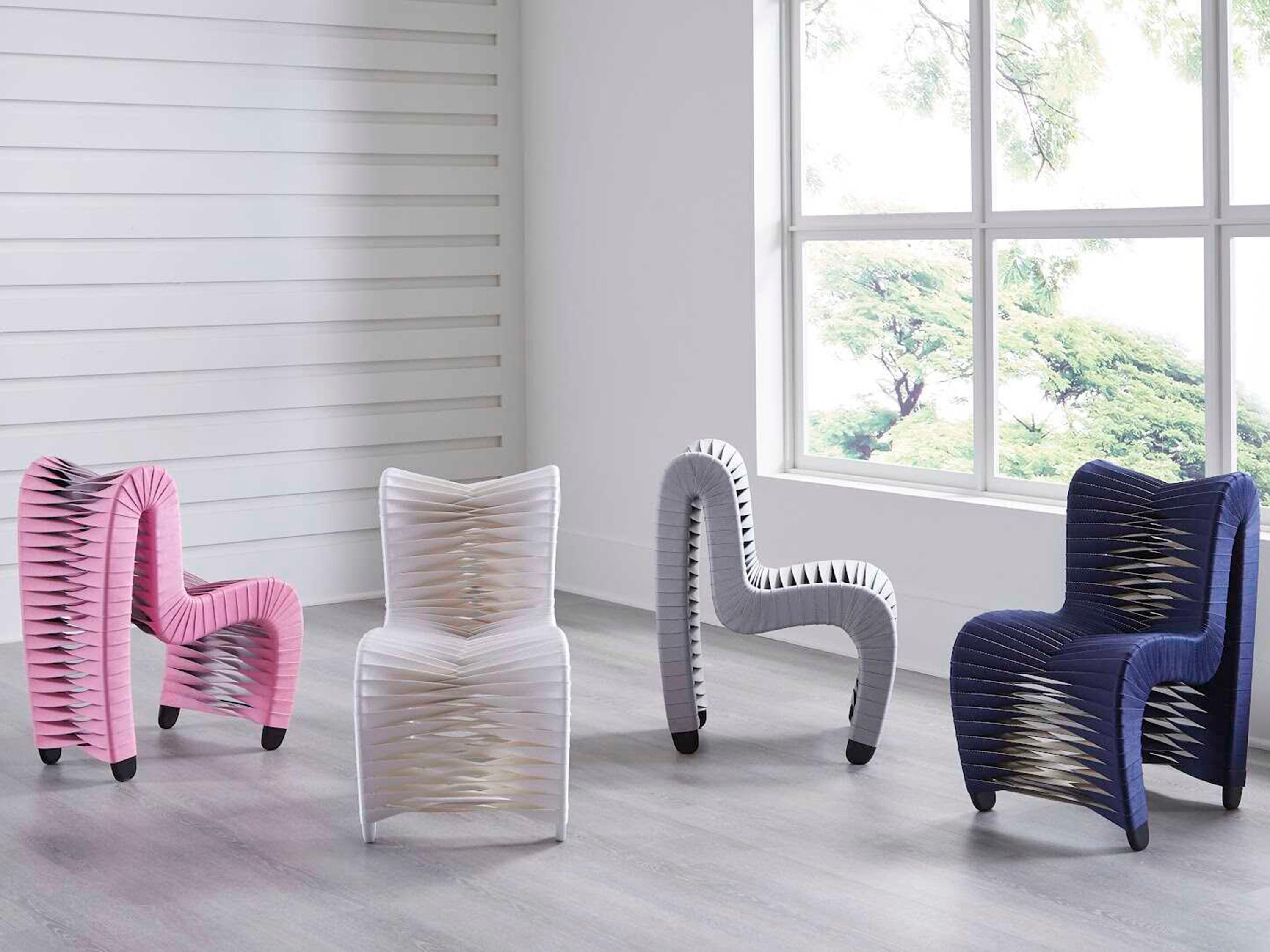 Phillips Collection Seat Belt Blue Upholstered Children's Side Dining Chair