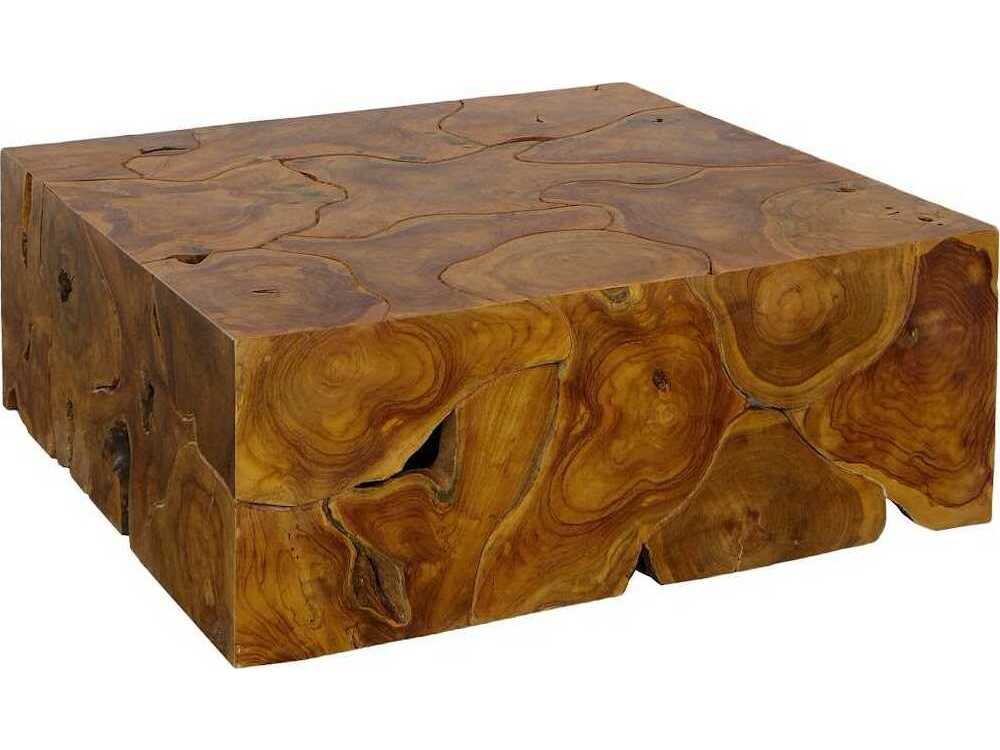 Luxecor Teak Slice Square Wood Red Brown Coffee Table