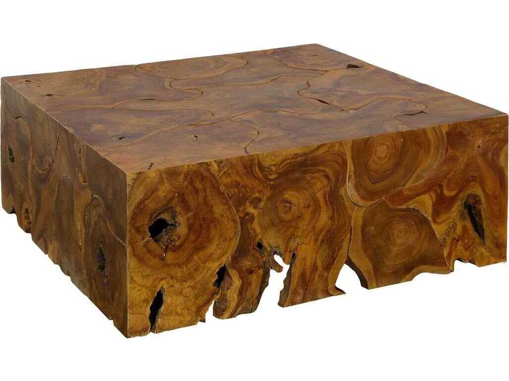 Luxecor Teak Slice Square Wood Red Brown Coffee Table