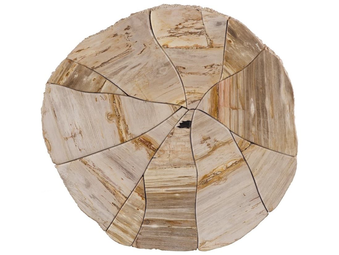 Phillips Collection Round Wood Beige Black Brown Off White Coffee Table