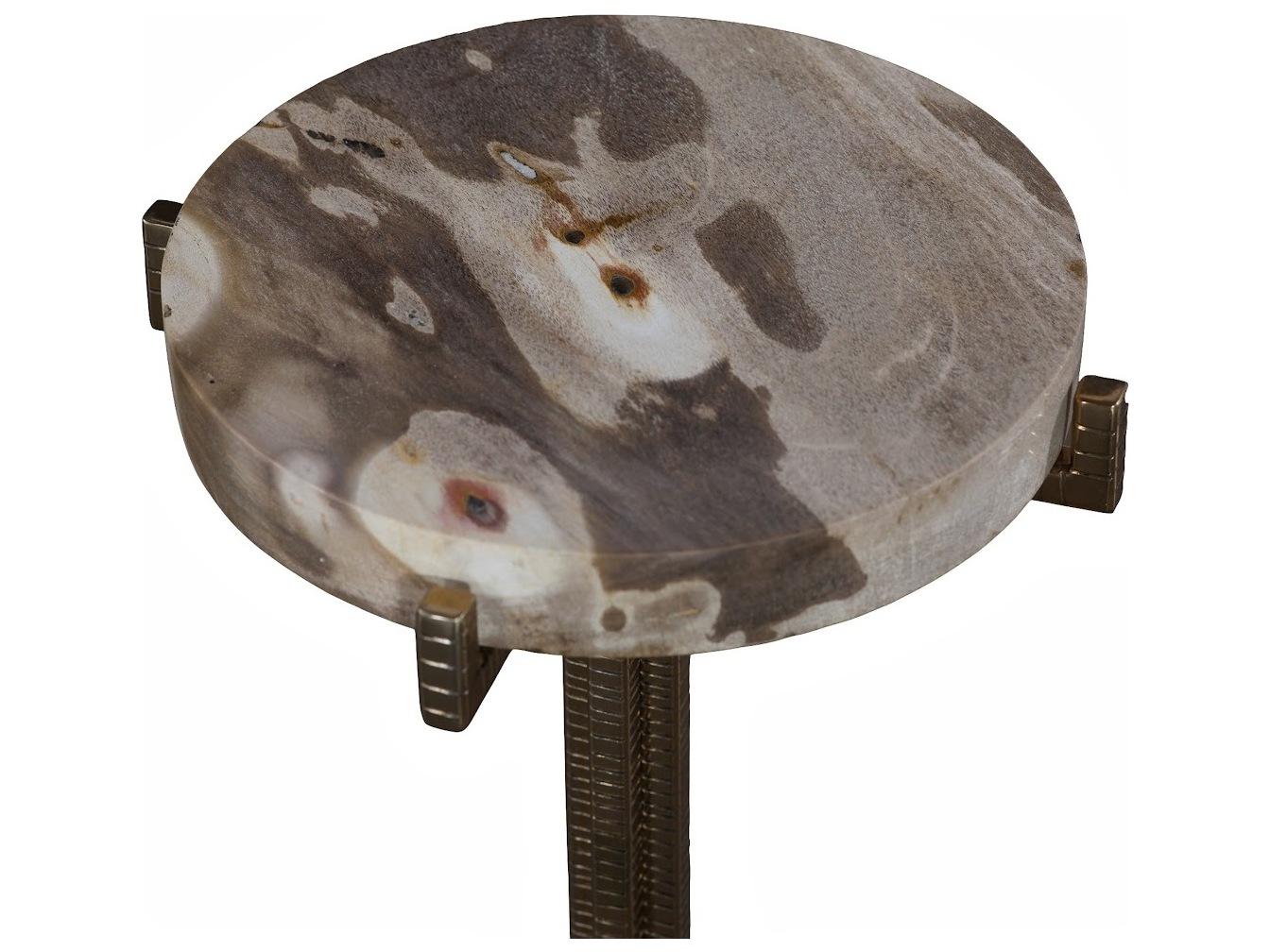 Phillips Collection Round Stone Beige Black Brown Off White End Table