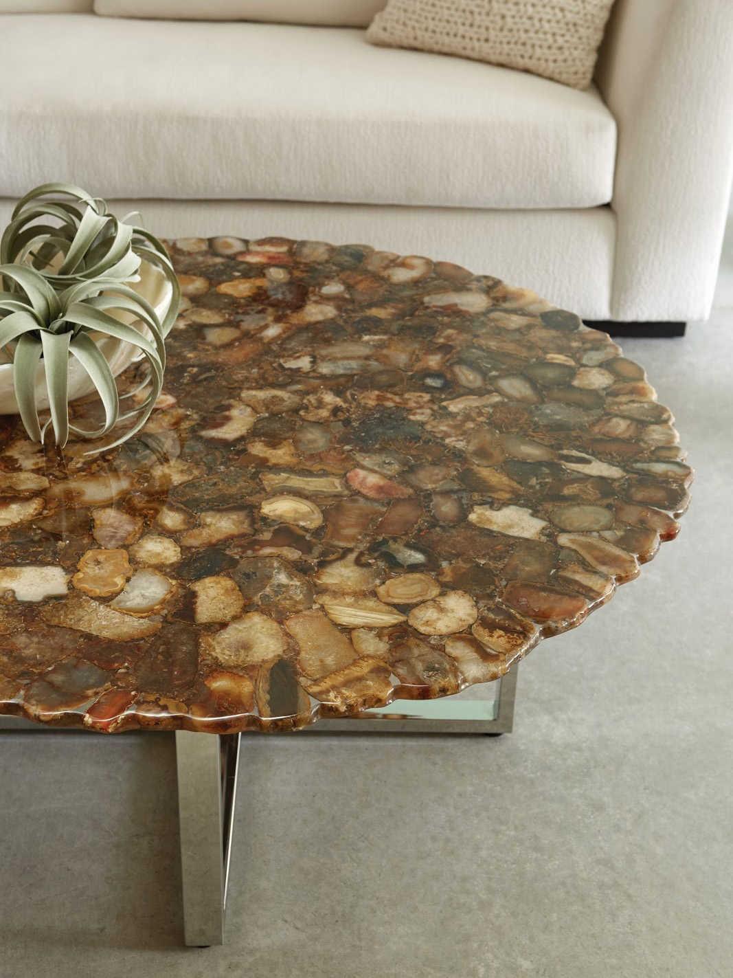 Phillips Collection Round Stone Brown Silver Coffee Table