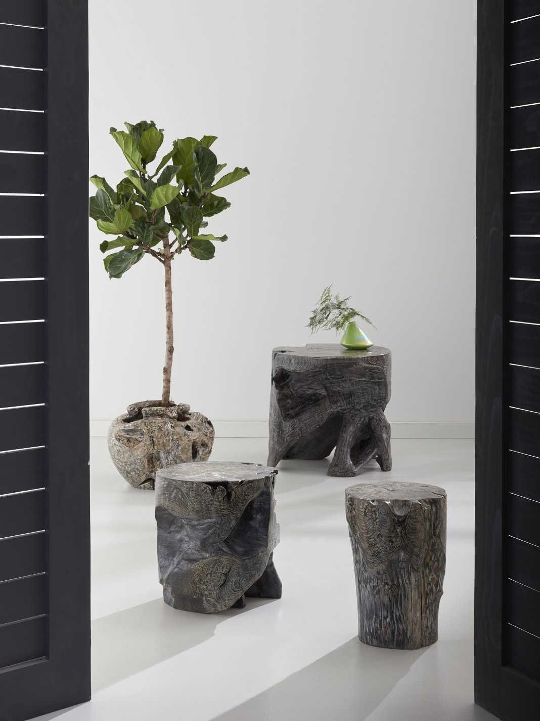 Phillips Collection Round Wood Black Wash Grey End Table