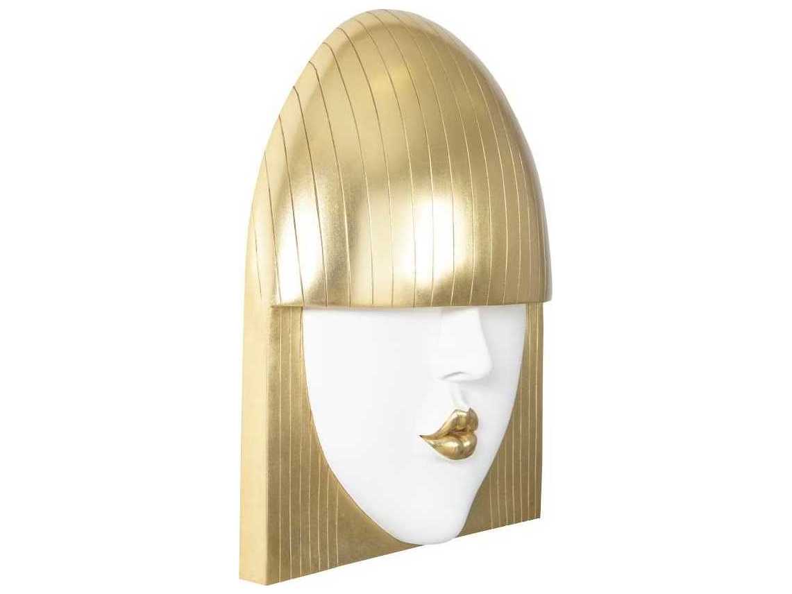 Phillips Collection Large White and Gold Leaf Kiss Fashion Faces 3D Wall Art