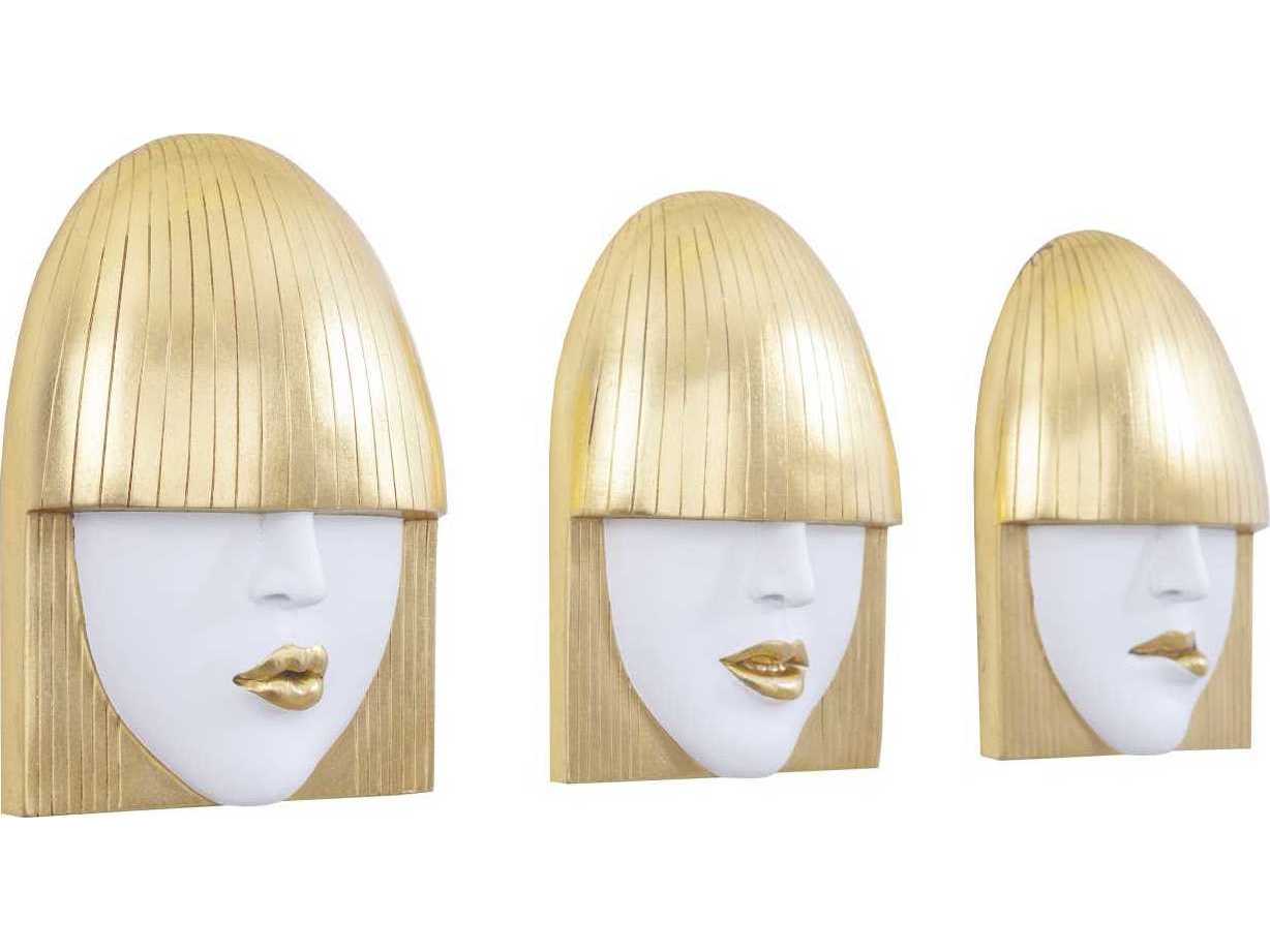Phillips Collection Small White and Gold Leaf Fashion Faces 3D Wall Art Set of 3