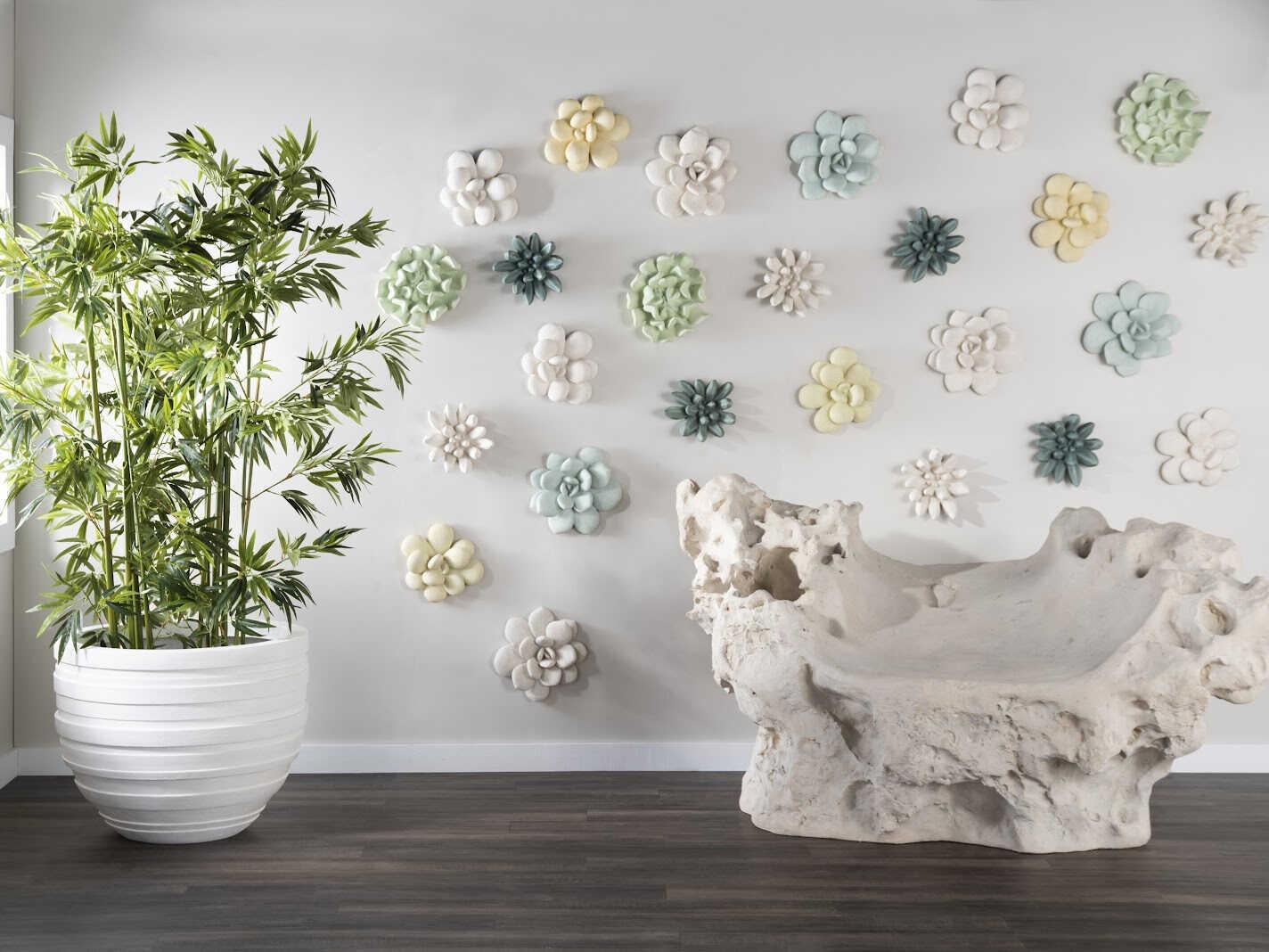 Phillips Collection Topsy Turvy Succulent White Stone 3D Wall Art