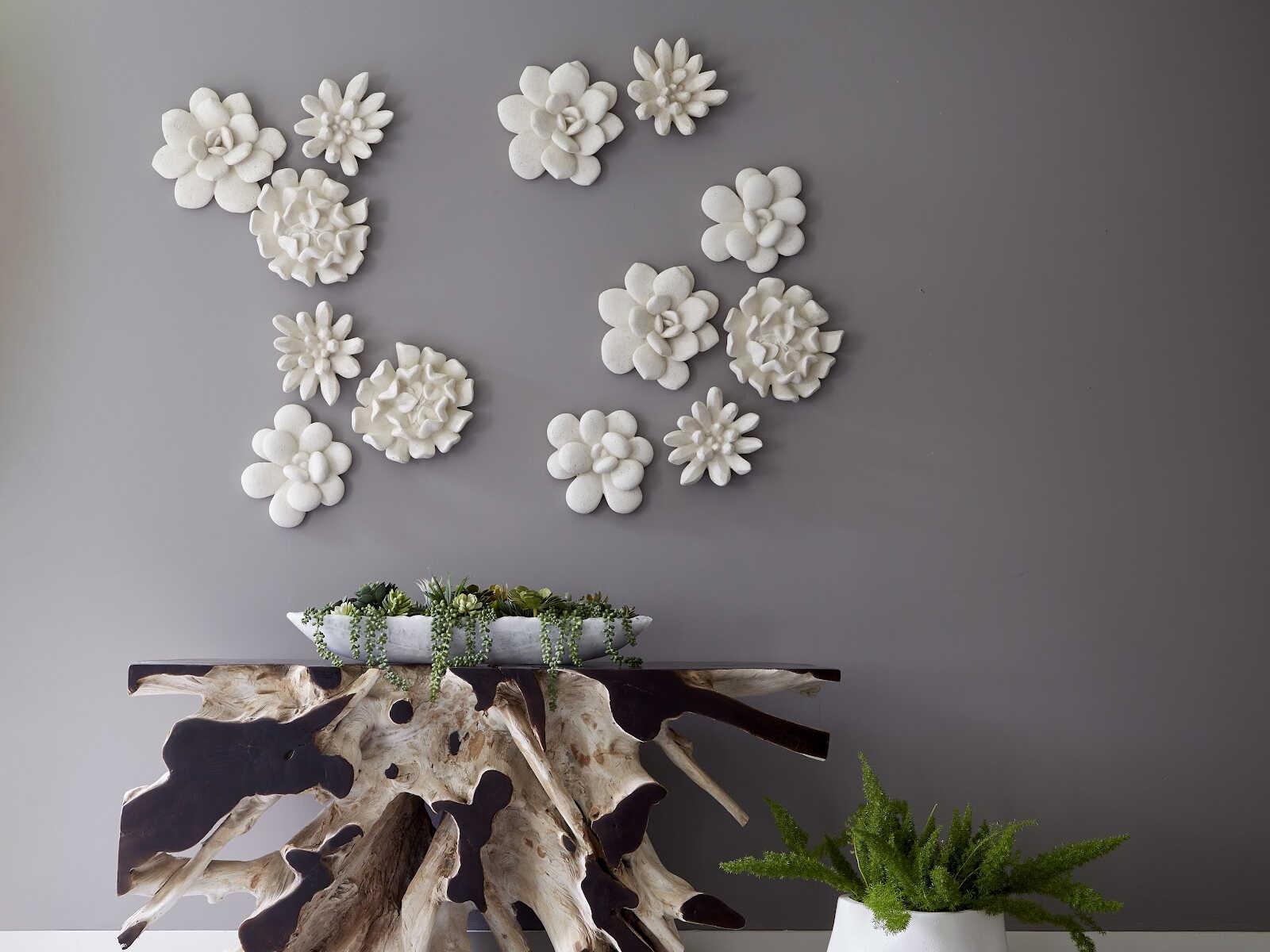 Phillips Collection Compactum Succulent White Stone 3D Wall Art