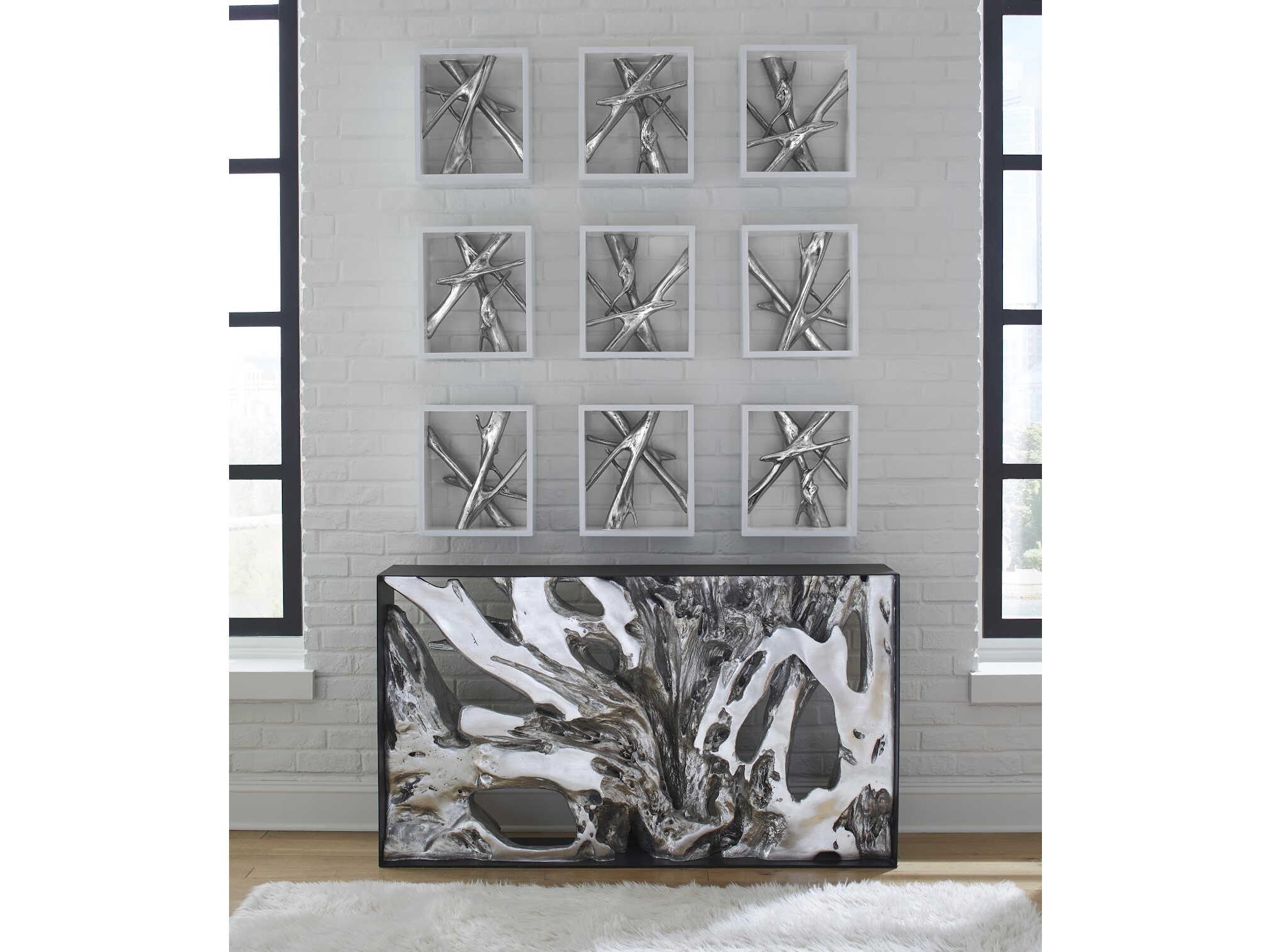 Phillips Collection Rectangular Metal Silver Leaf Console Table