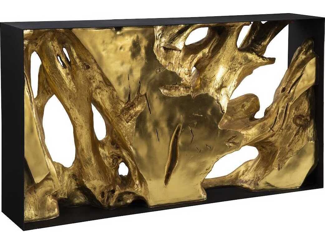 Phillips Collection Rectangular Metal Gold Leaf Black Console Table