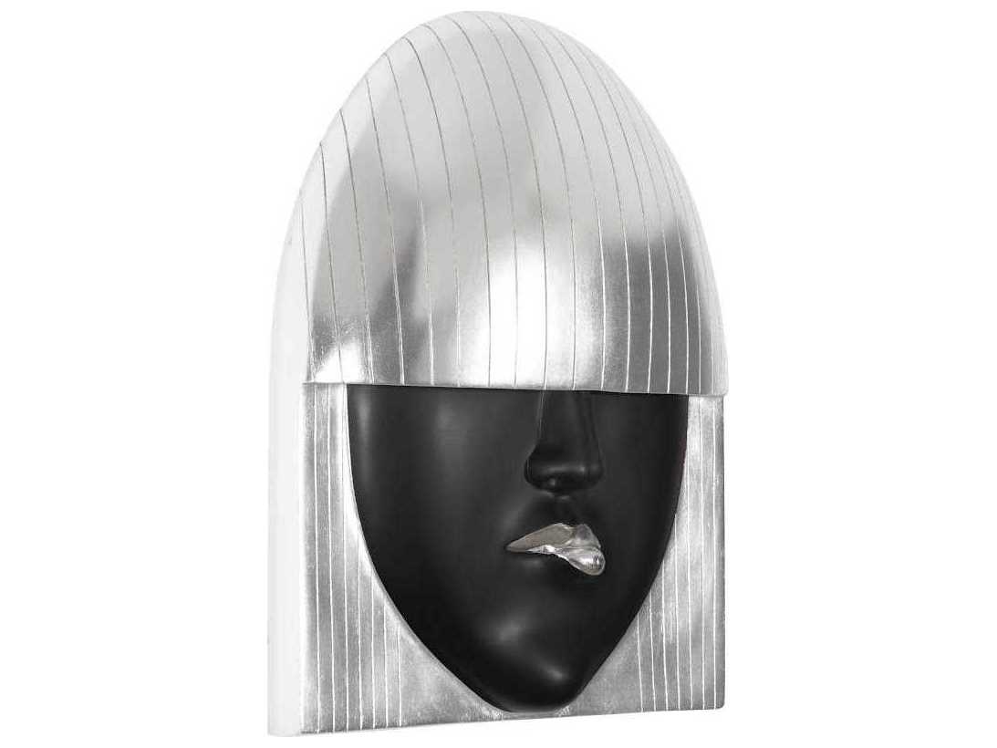 Phillips Collection Black and Silver Leaf Pout Fashion Face Wood Wall Art