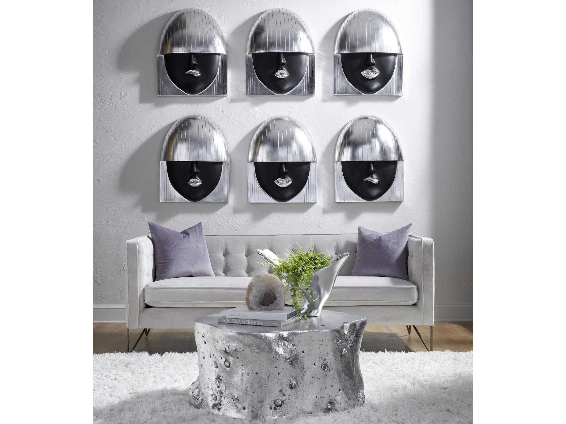 Phillips Collection Black and Silver Leaf Pout Fashion Face Wood Wall Art