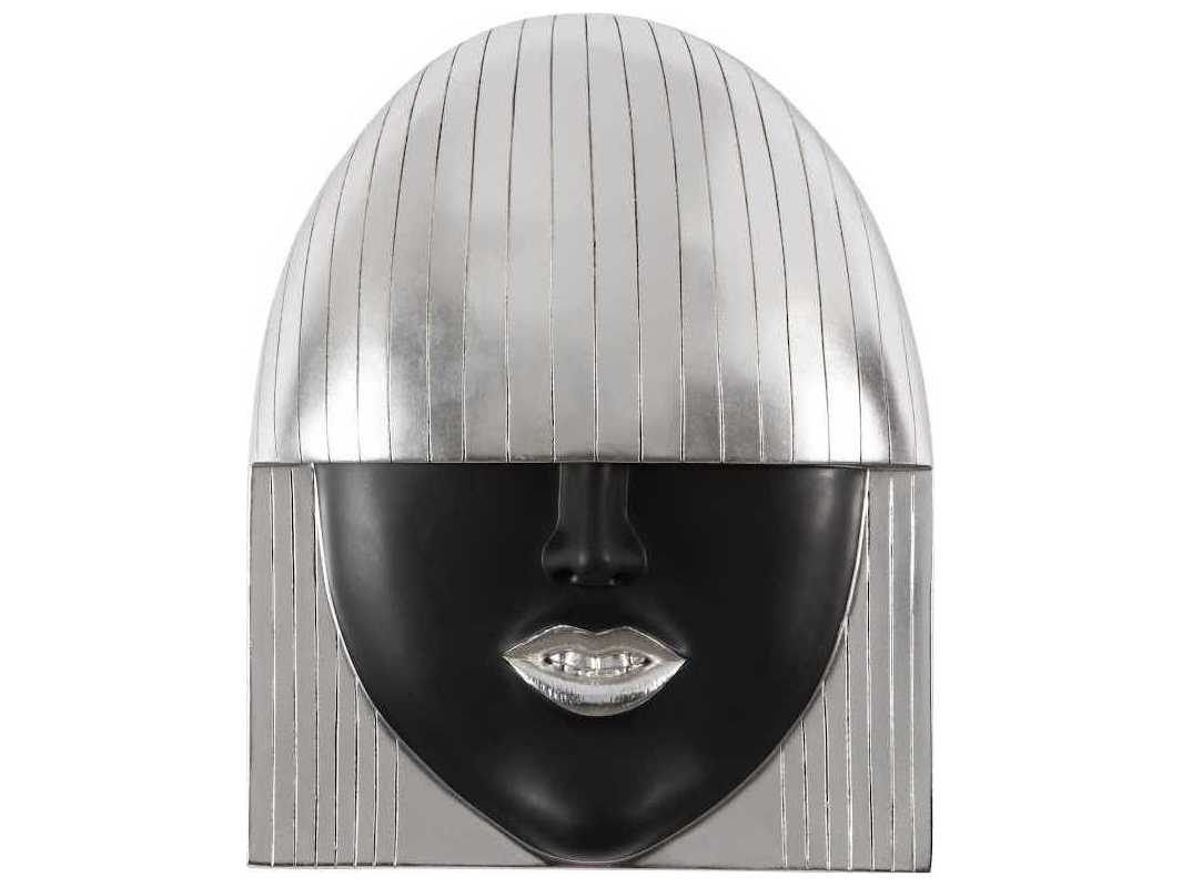 Phillips Collection Black and Silver Leaf Smile Fashion Face Wood Wall Art