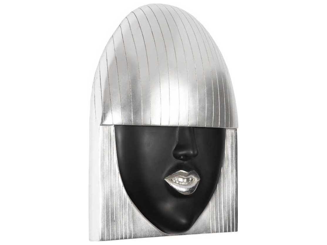Phillips Collection Black and Silver Leaf Smile Fashion Face Wood Wall Art