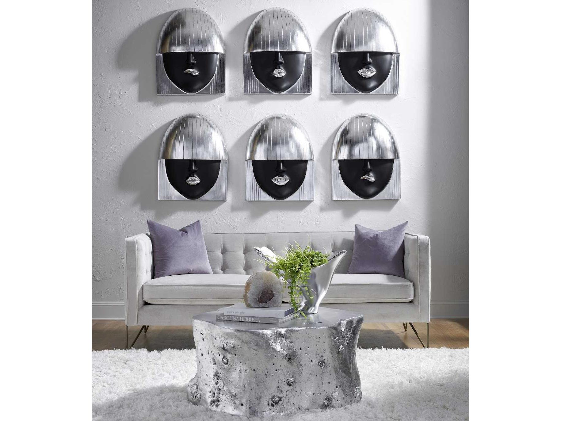 Phillips Collection Black and Silver Leaf Smile Fashion Face Wood Wall Art