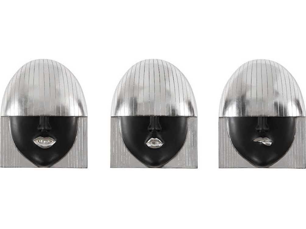 Phillips Collection Black and Silver Leaf Fashion Faces Wood Wall Art Set of 3