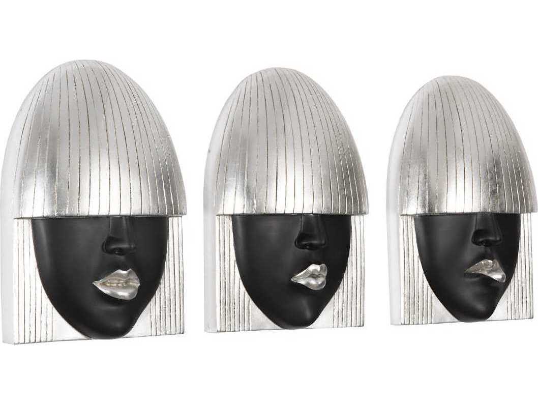 Phillips Collection Black and Silver Leaf Fashion Faces Wood Wall Art Set of 3