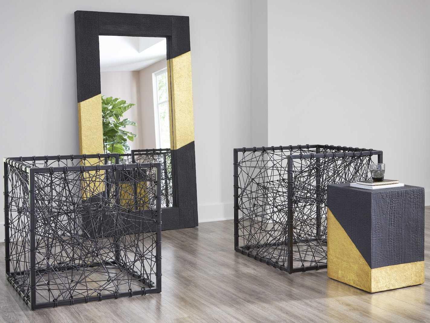 Phillips Collection Square Resin Black And Gold Leaf End Table