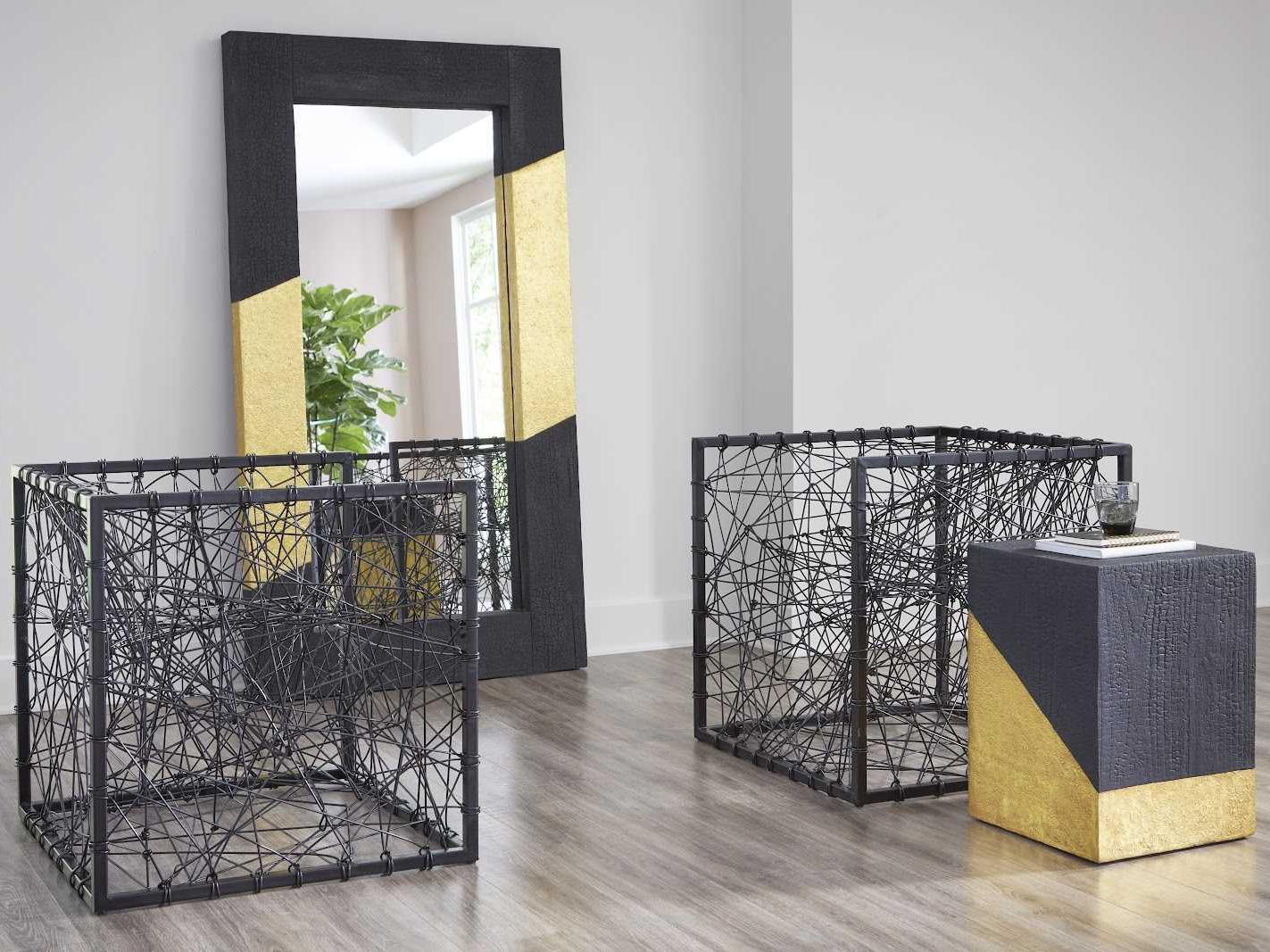 Phillips Collection Black And Gold Leaf Rectangle Floor Mirror