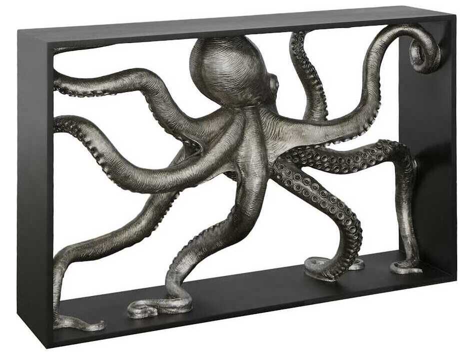Phillips Collection Octo Framed Rectangular Wood Silver Leaf Black Console Table