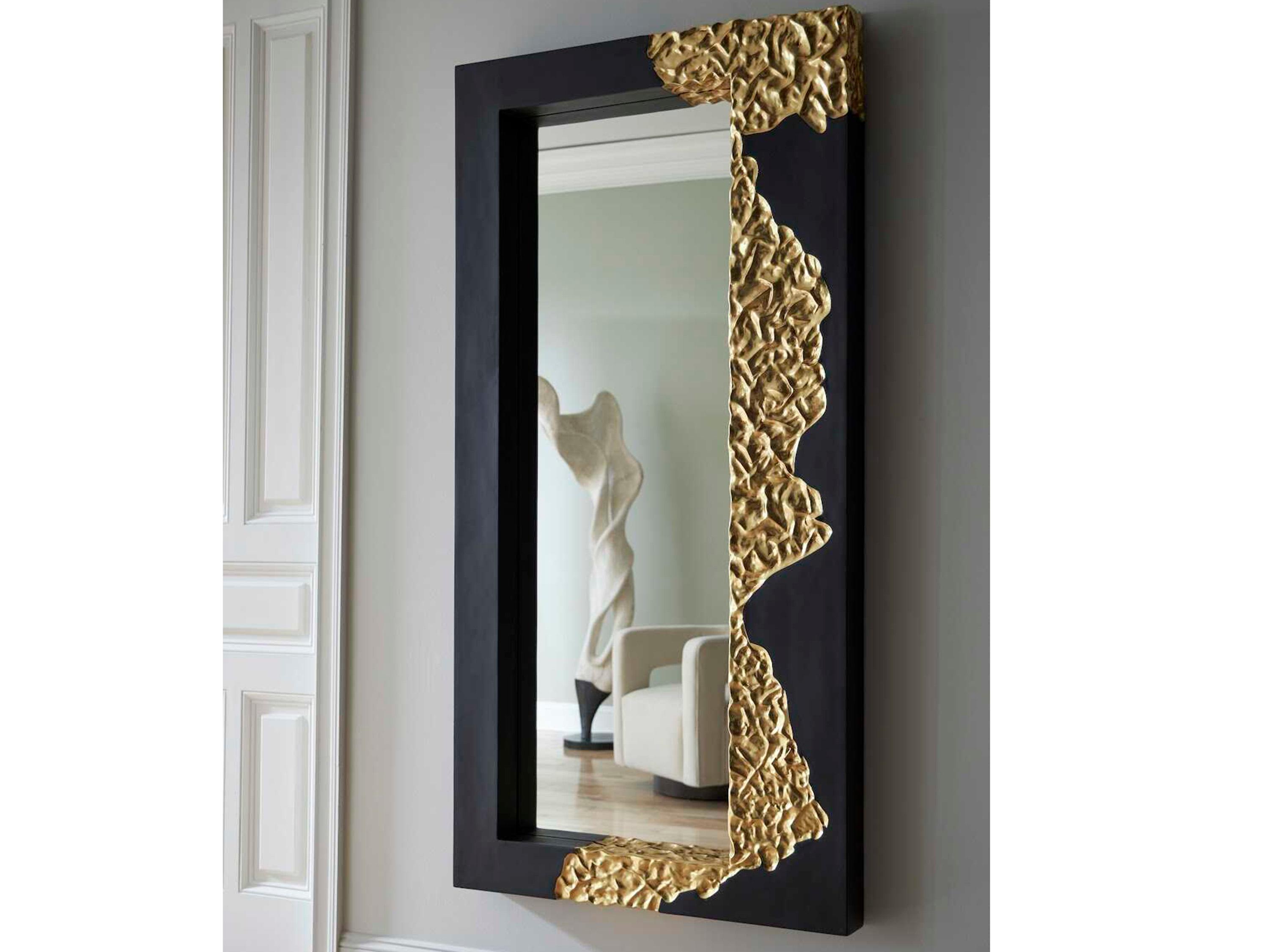 Phillips Collection Festive Glitz & Glam Mercury Gold Leaf Black Rectangular Floor Mirror