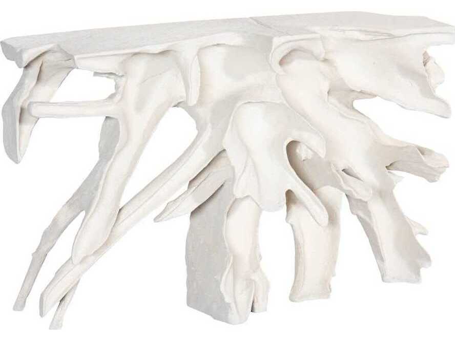 Phillips Collection Cast Teak Root Resin White Stone Console Table