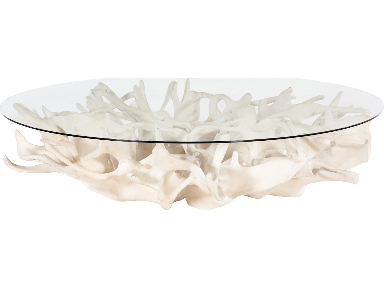 Phillips Collection Round Glass Off White Faux Bleached Coffee Table