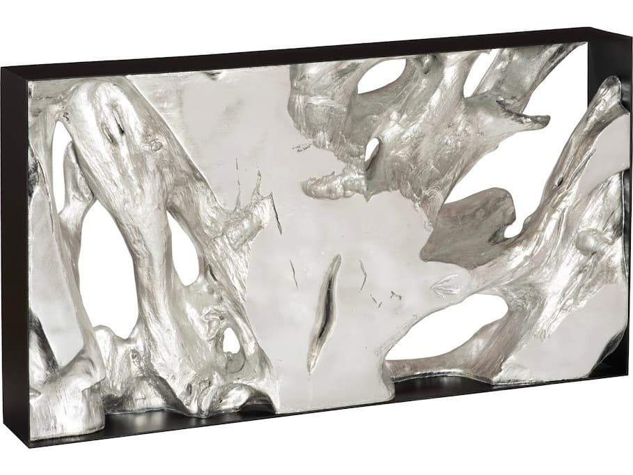 Phillips Collection Rectangular Metal Silver Black Leaf Console Table