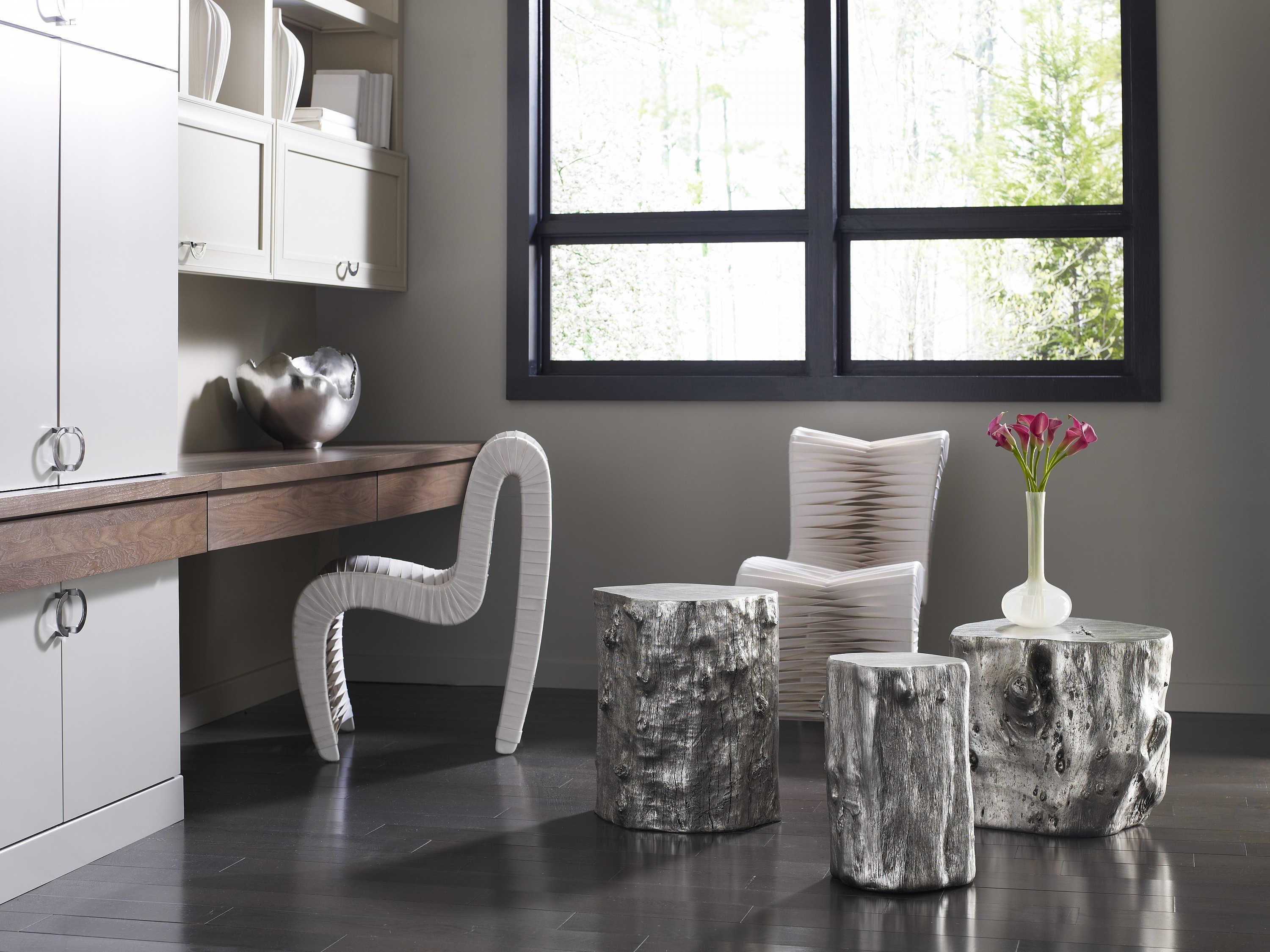 Phillips Collection Log Round Wood Silver Leaf End Table