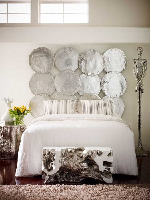 Phillips Collection Log Round Wood Silver Leaf End Table