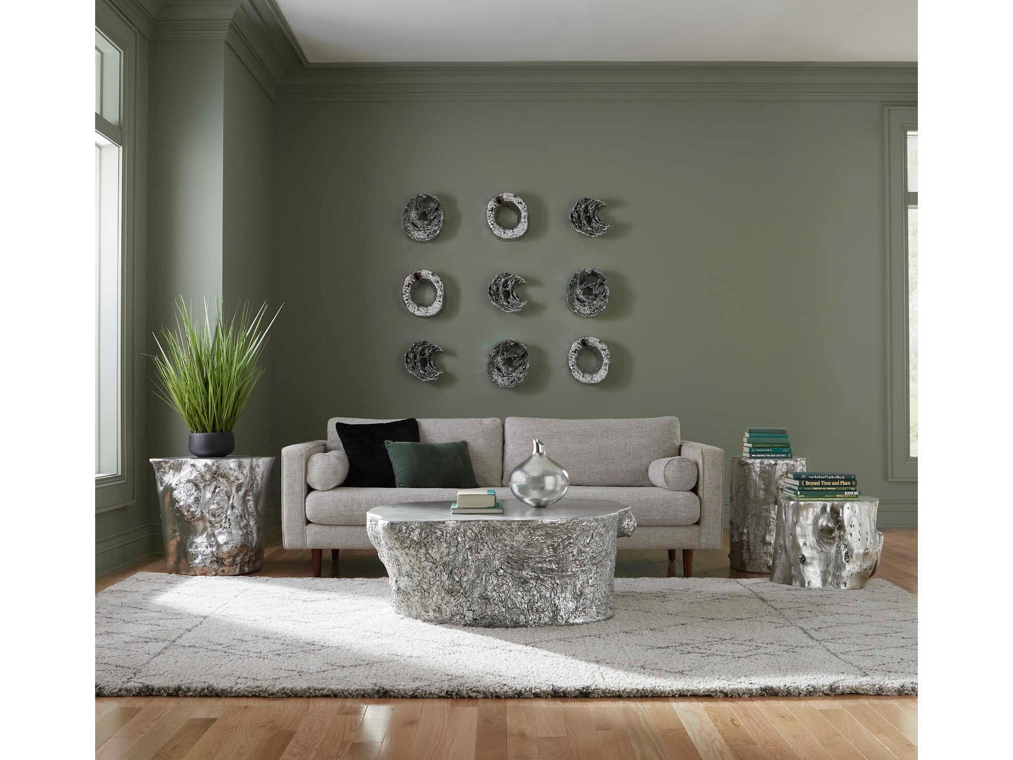 Phillips Collection Log Round Wood Silver Leaf Coffee Table