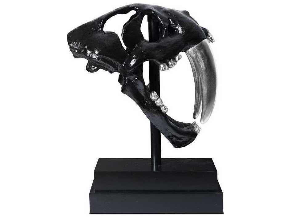 Phillips Collection Jason Design Glossy Lacquer / Silver Leaf Saber Tooth Tiger Skull Sculpture