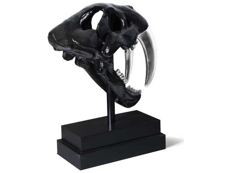 Phillips Collection Jason Design Glossy Lacquer / Silver Leaf Saber Tooth Tiger Skull Sculpture