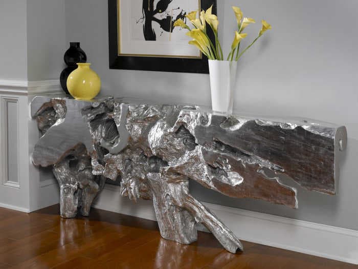 Phillips Collection Cast Naturals Silver Leaf Console Table