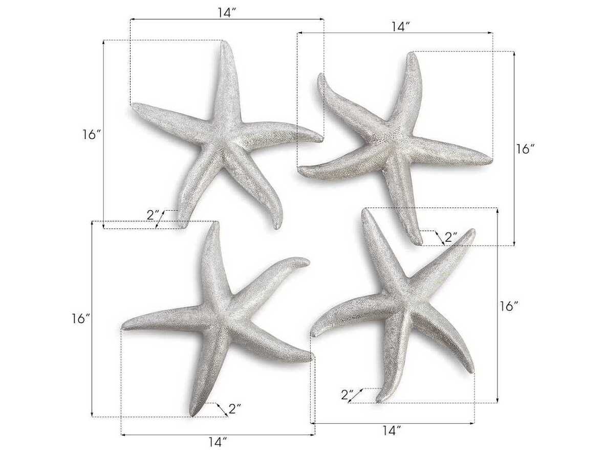 Phillips Collection Silver Leaf Starfish Medium 3D Wall Art Set of 4