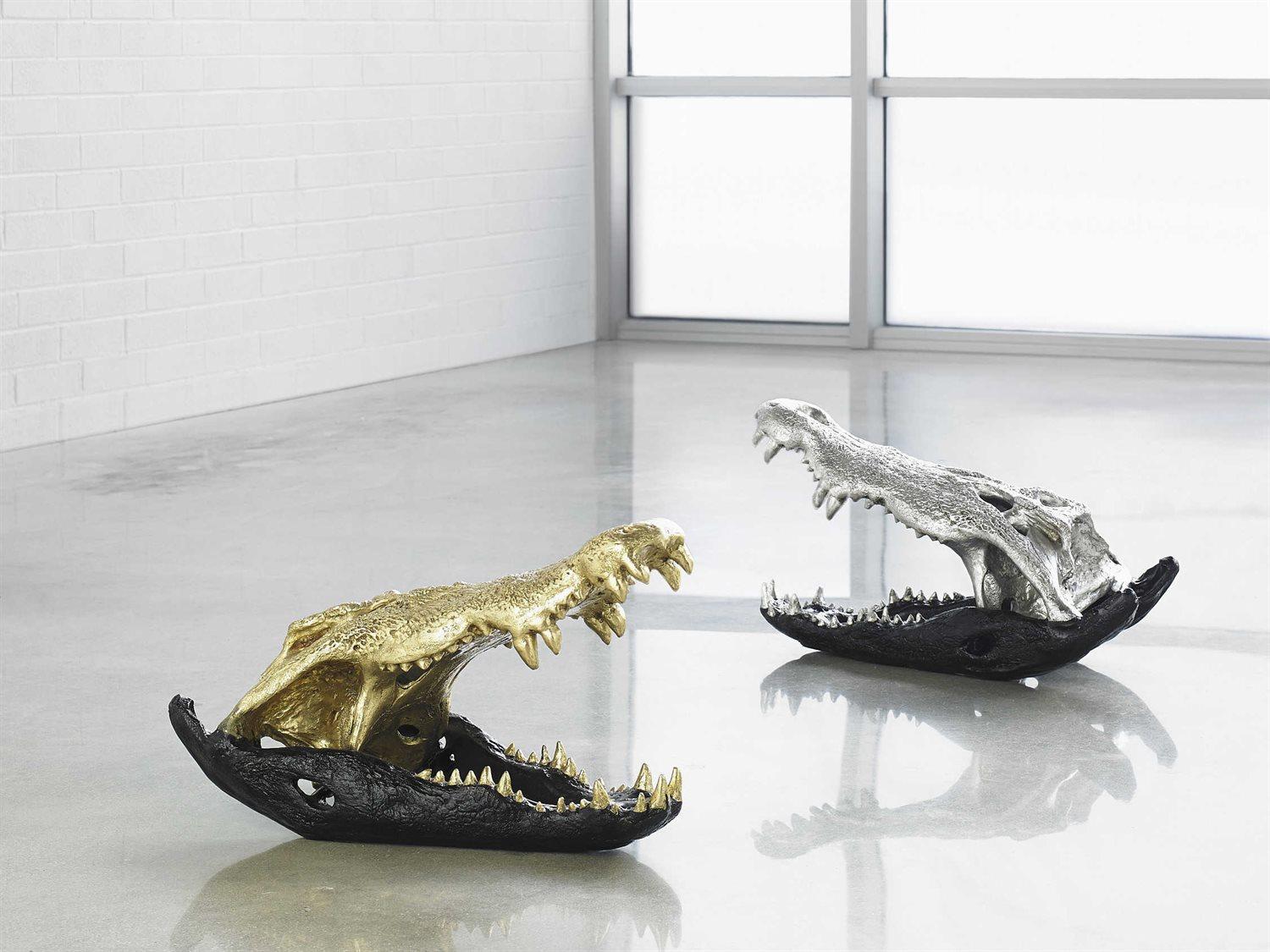 Phillips Collection Glossy Lacquer / Gold Leaf Crocodile Skull Sculpture