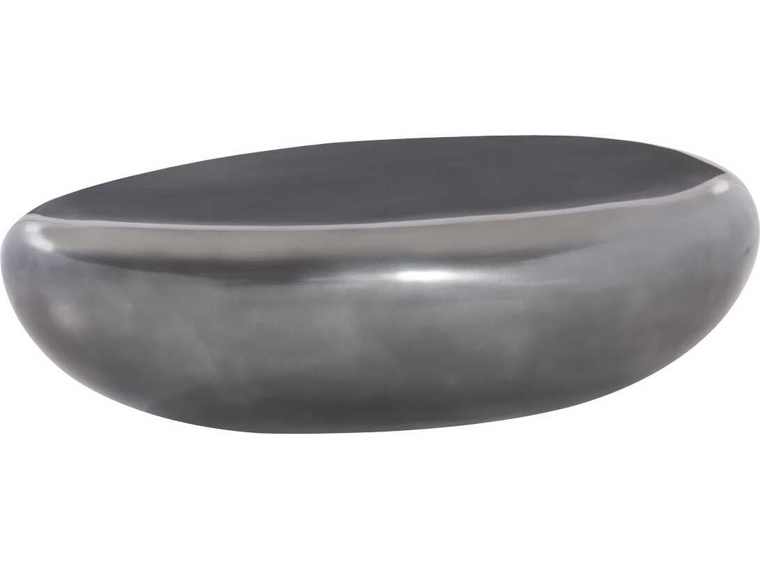 Phillips Collection River Stone Oval Metal Polished Aluminum Coffee Table