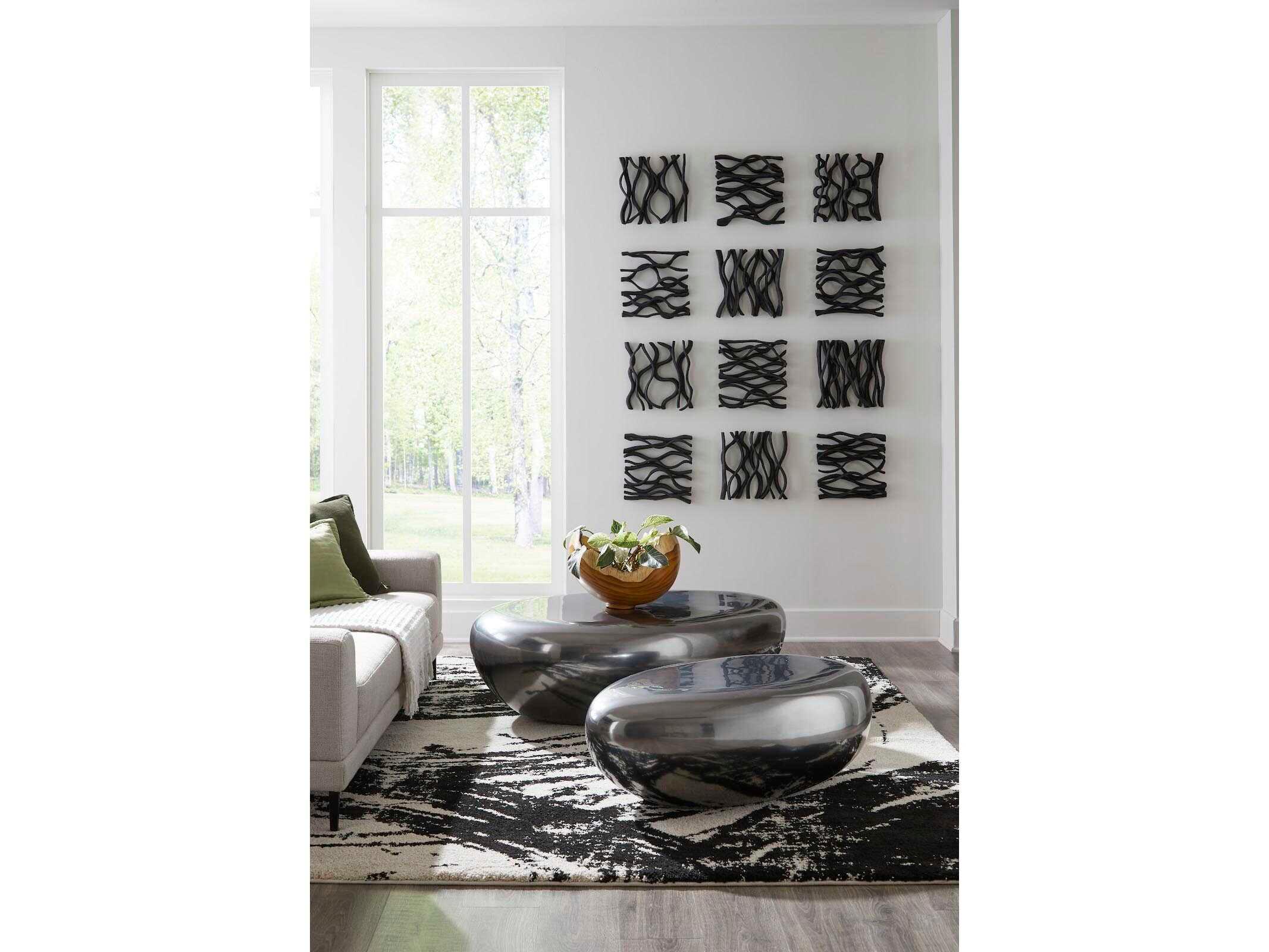 Phillips Collection River Stone Oval Metal Polished Aluminum Coffee Table