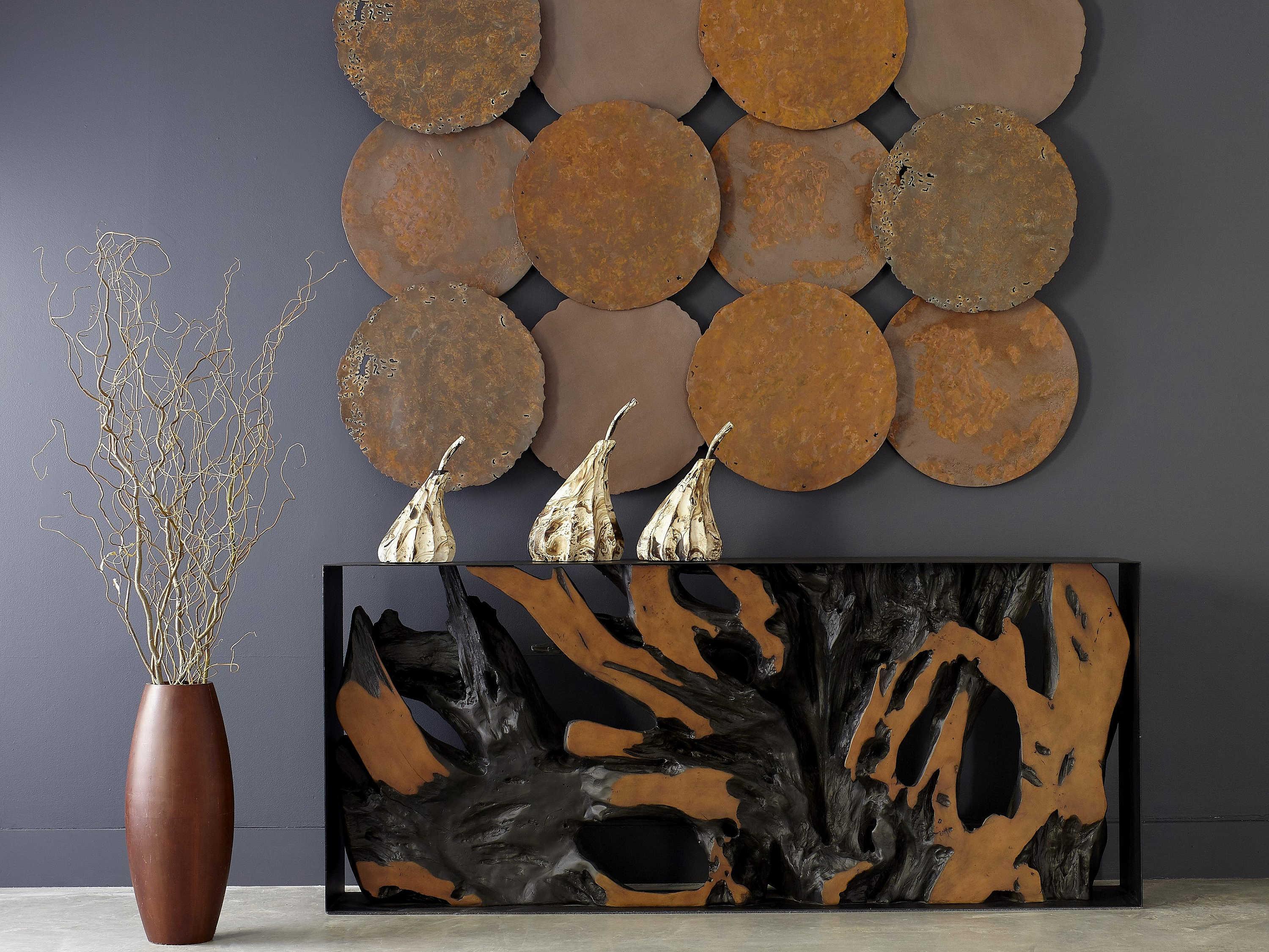 Phillips Collection Cast Naturals Rectangular Metal Black Brown Console Table