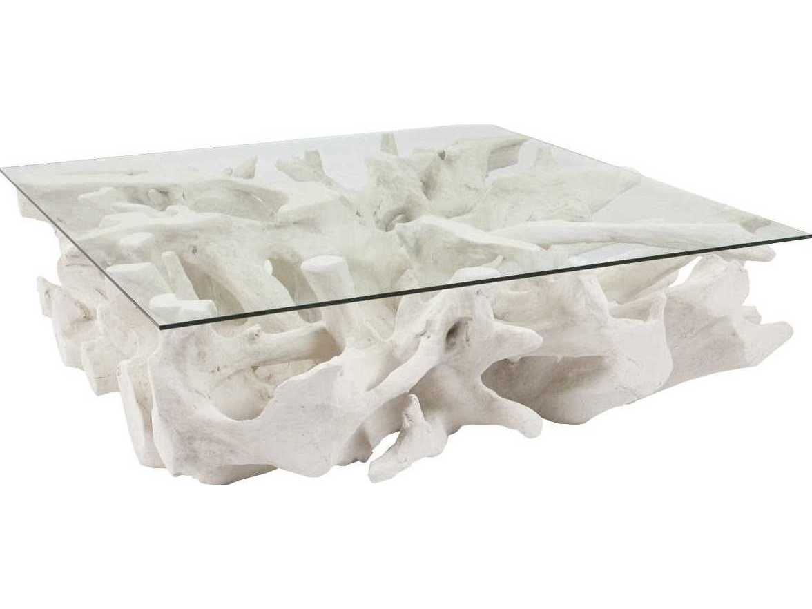 Phillips Collection Square Glass White Stone Coffee Table