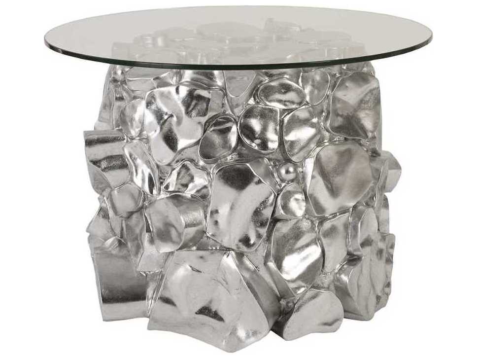 Phillips Collection Round Glass Silver Leaf End Table
