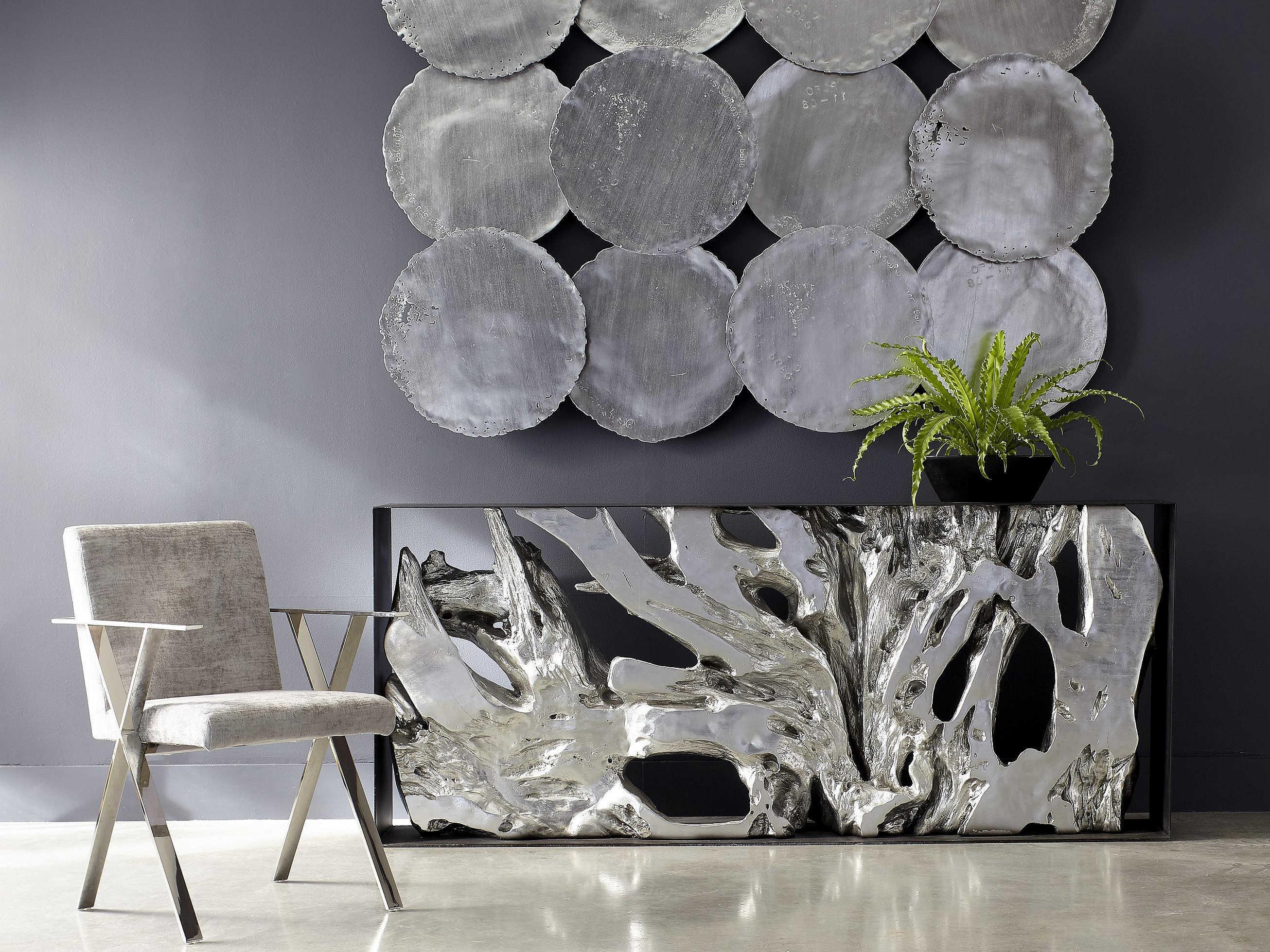 Phillips Collection Cast Naturals Rectangular Metal Black Silver Console Table