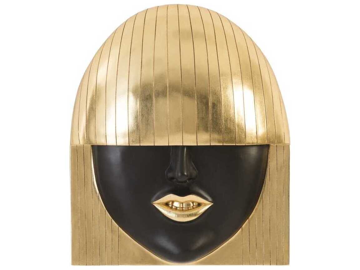 Phillips Collection Black and Gold Leaf Smile Large Fashion Faces 3D Wall Art