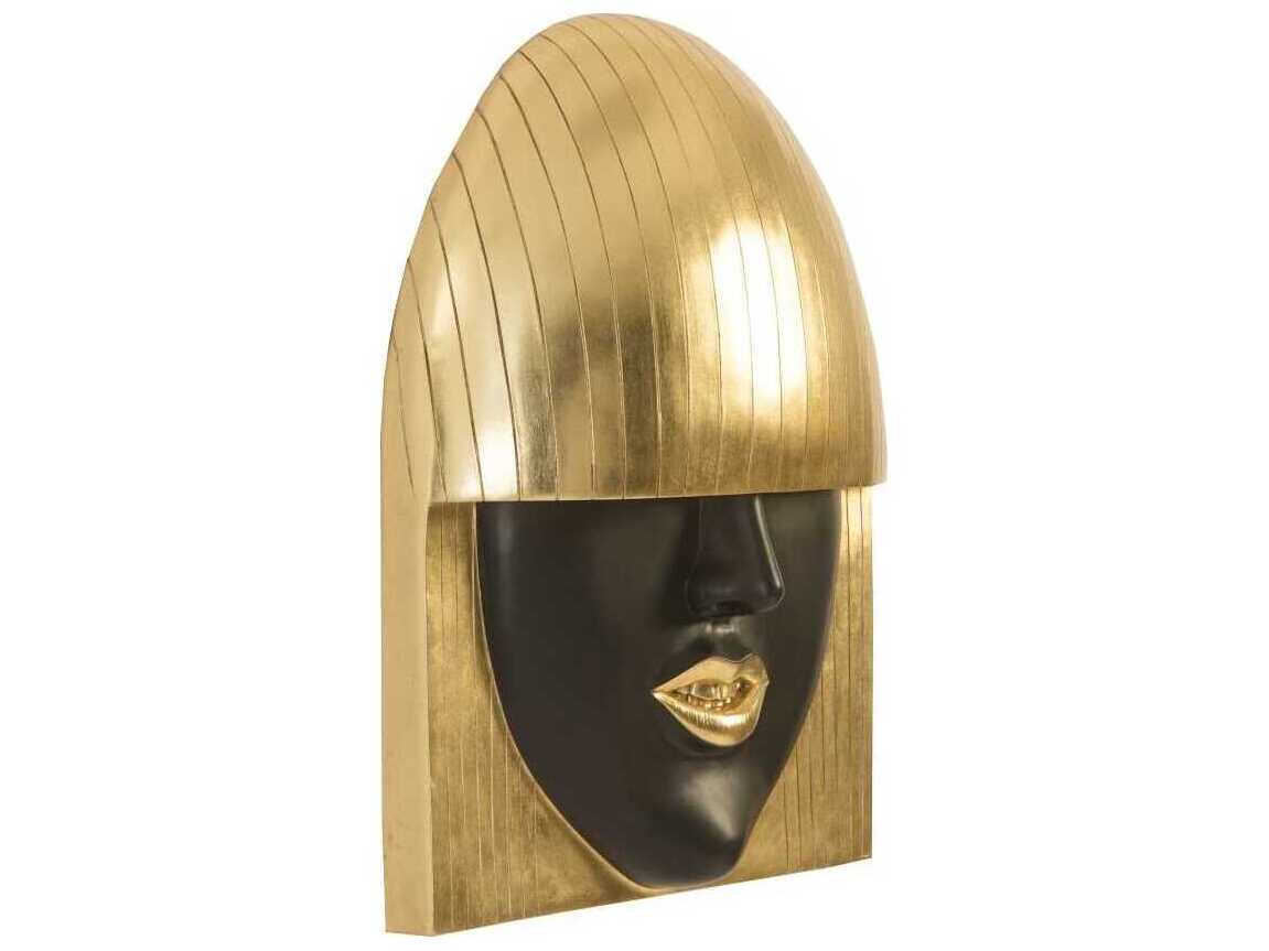Phillips Collection Black and Gold Leaf Smile Large Fashion Faces 3D Wall Art