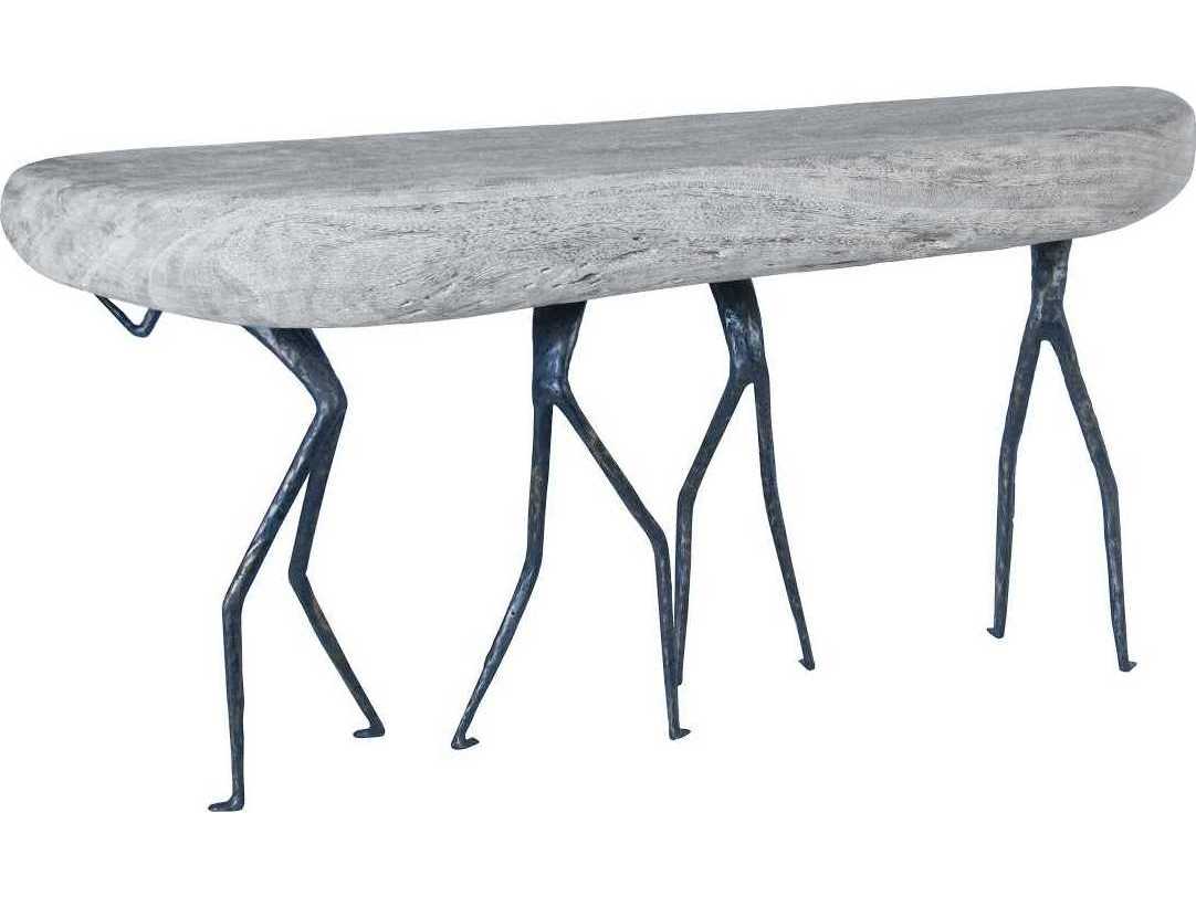 Phillips Collection Rectangular Wood Gray Stone Black Console Table