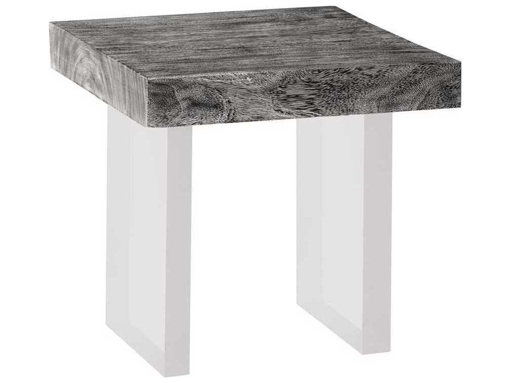 Phillips Collection Square Wood Gray Stone Acrylic End Table