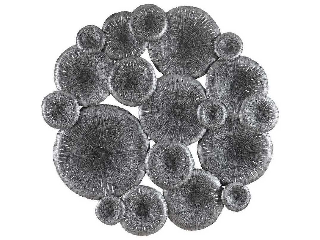 Phillips Collection Lotus Collage Round Silver/Black Metal Wall Art
