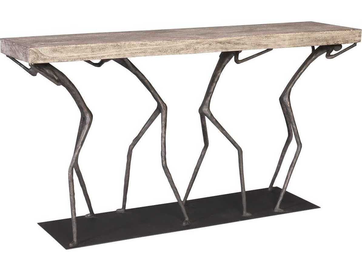Phillips Collection Rectangular Wood Gray Stone Black Console Table