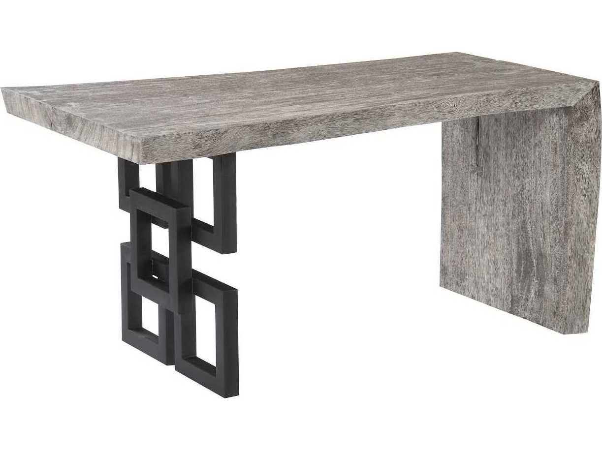 Phillips Collection Gray Stone Satin Black Acacia Wood Desk Shell Writing